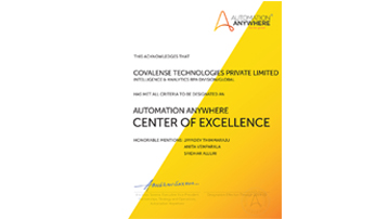 Center of Excellence for AA Automation Anywhere, a Global Leader in Robotic Process Automation (RPA) Automation Anywhere Centre Covalense’s RPA division